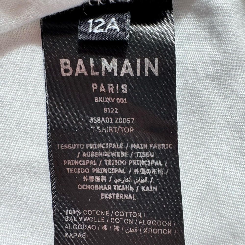 Balmain Paris‎ White Logo T-Shirt with Gold Buttons Size 12A - Picture 7 of 9